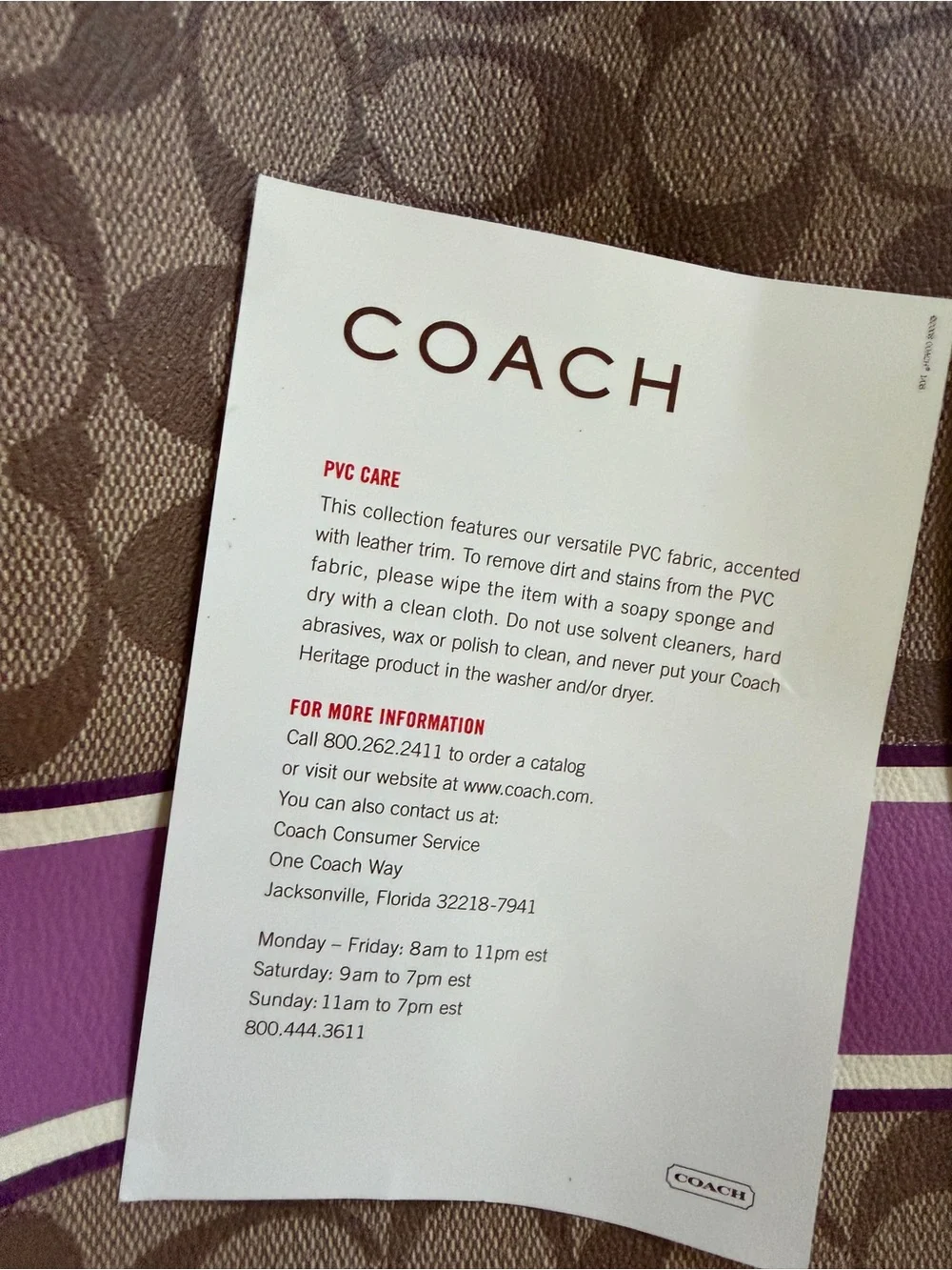 Coach Signature Canvas Tote with Purple Trim